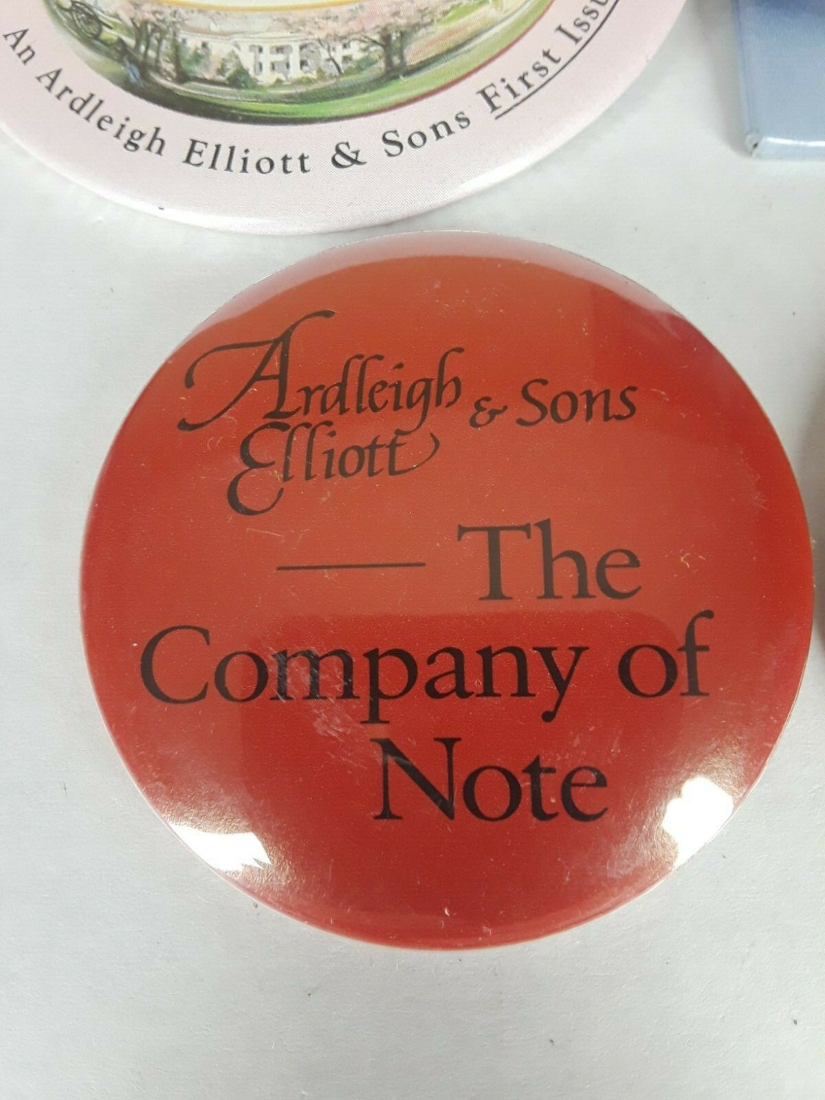 Vtg Lot of 4 Promotional Ardleigh Elliott & Sons Music Box Pin-Back Buttons