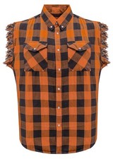 Men's Black  Orange Sleeveless Flannel Sleek Design Cotton Summer Fashion Shirt