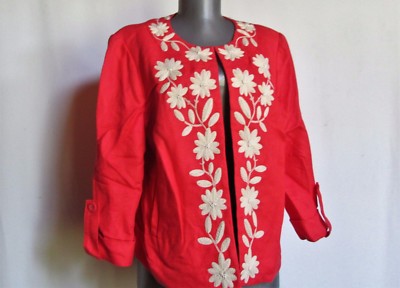 Blazer Brodé Paillettes Florales Nygard - Corail Pêche - Taille 12 - Collection