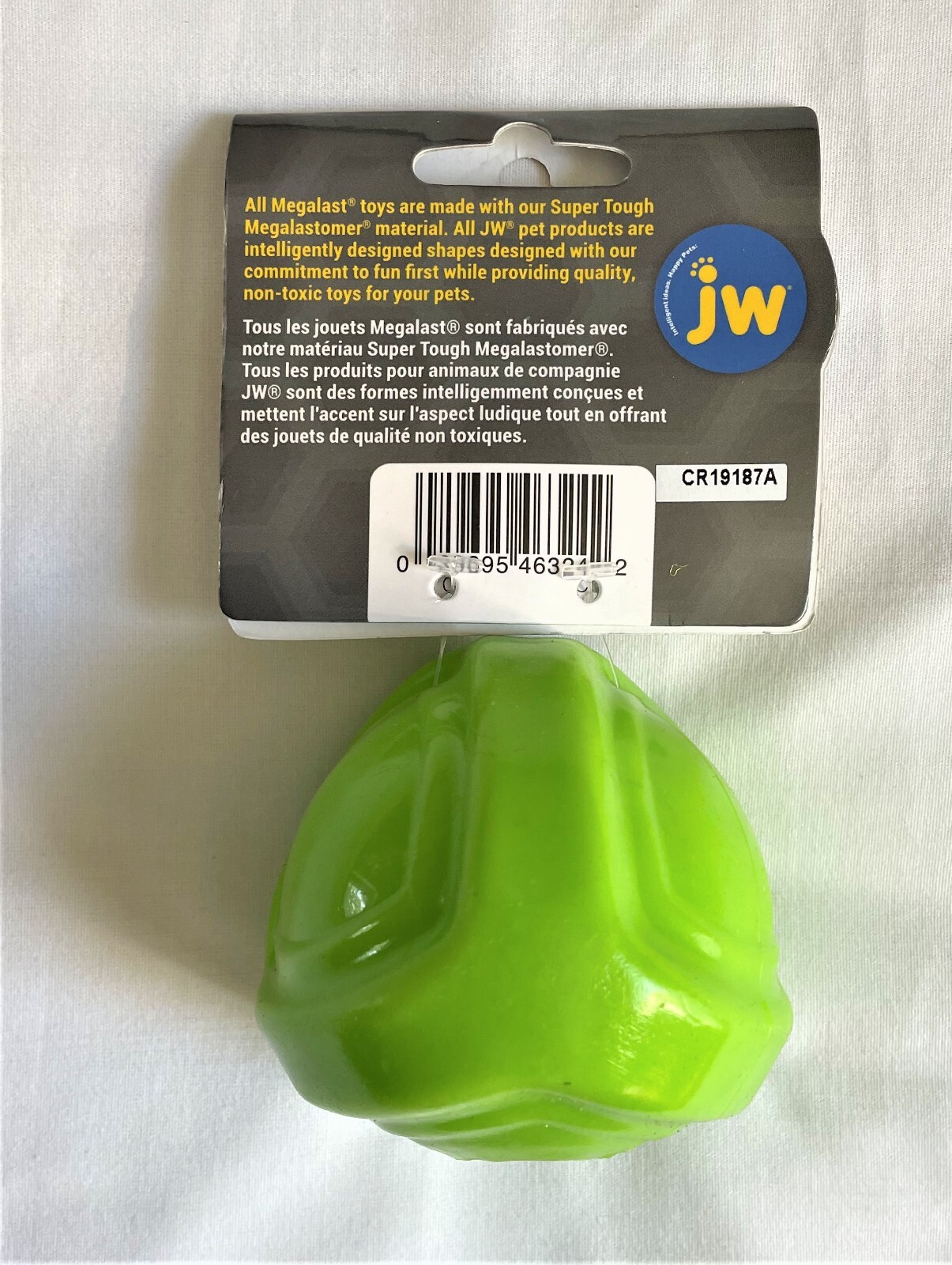 New JW Pet Super Tough Dog Toy Megalast Bright Green 3" Pyramid with Squeaker