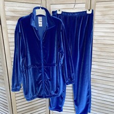 Vintage ROAMAN  S Velour Track Sweat Suit Jacket Pants ROYAL Blue Size M Pockets