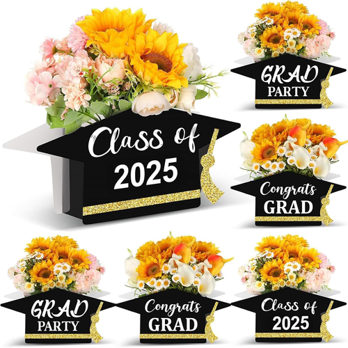 6 Pcs 2025 Graduation Centerpieces for Table Decorations Graduation Cap Flower B