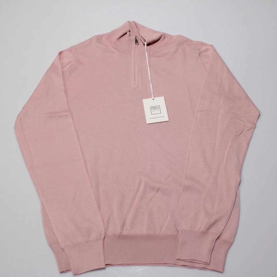 Suéter Pullover Fedeli Nuevo con Etiquetas 1/4 Cremallera Talla 48 EE. UU. Pequeño Rosa Mezcla de Cachemira y Seda Foto 3 de 4