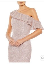 NWT MAC DUGGAL Sequined Drop Shoulder Trumpet Gown dress MOCHA PINK - 10