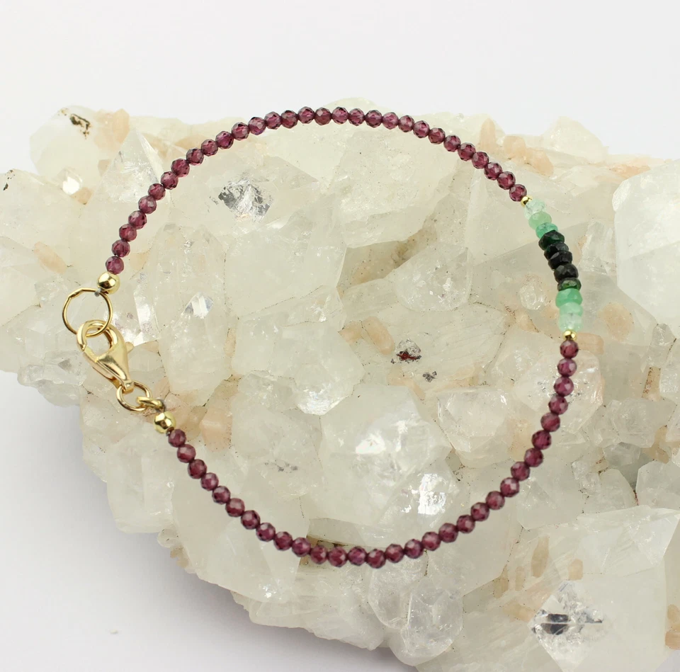 Rodolith Granat und Smaragd Armband facettierte 925 Silber Geschenk ca.19,5 cm - Bild 2 von 4