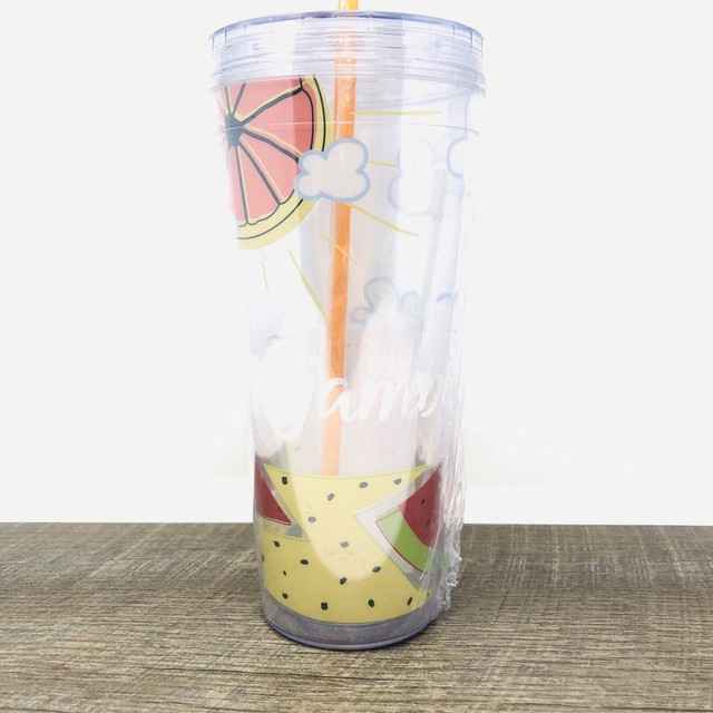 Jamba Juice 28 oz Clear Tumbler With Lid & Straw Classic Logo Fruit Clouds New eBay