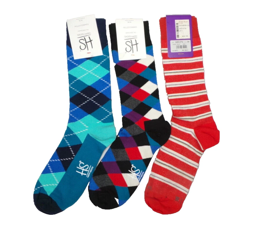 3 Pair Happy Socks & Altea Milano Mens 10-13 Jacquard Striped New