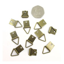 ANTIQUE BRASS TRIANGLE 27mm x 16mm STURDY PICTURE HANGING FRAME HOOK WITH SCREWS
