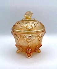 VTG Jeannette Candy Dish W/ Lid Grape Vine Orange Marigold Stippled 1950s - 60s