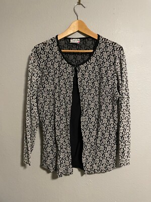 Vintage Marusa Josaco Womens Cardigan 2X Black Floral Mesh Lace Cottagecore 90s