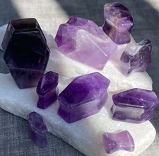 PAIR Amethyst Organic Stone Double Flare Coffin Shaped Plugs Amythest Gauges