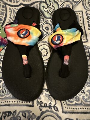 NWT Grateful Dead Sanuk Yoga Sling Flip Flop Sandals Rainbow Tie Dye  Travel