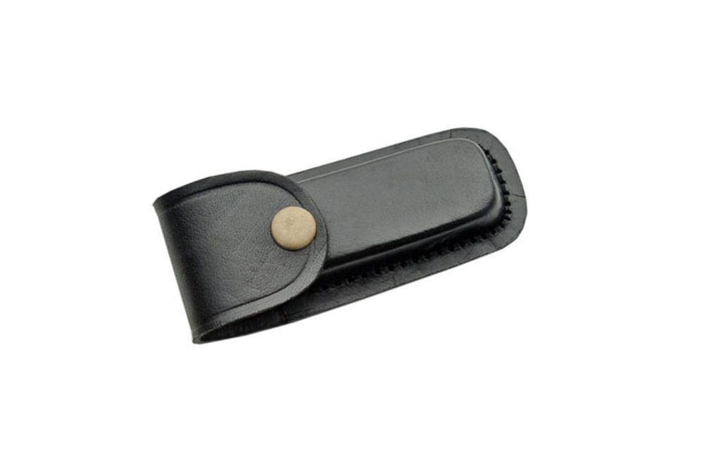 FOLDING POCKET KNIFE SHEATH | 4" Black Genuine Leather Belt Loop Case
