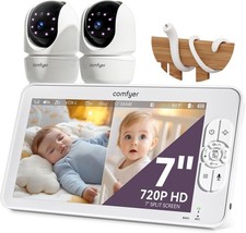 7" Split-Screen Baby Monitor with 2 1080P Cameras, 720P HD No WiFi Monitor with