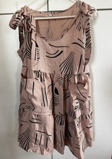 Women’s Boho Floral Ruffle Mini Dress Shoulder Tie Babydoll Pink, Size XL NWT