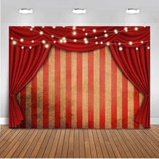 8x6ft Halloween Circus Backdrop Creepy Circus Carnival Red Stripes Curtain Gl...