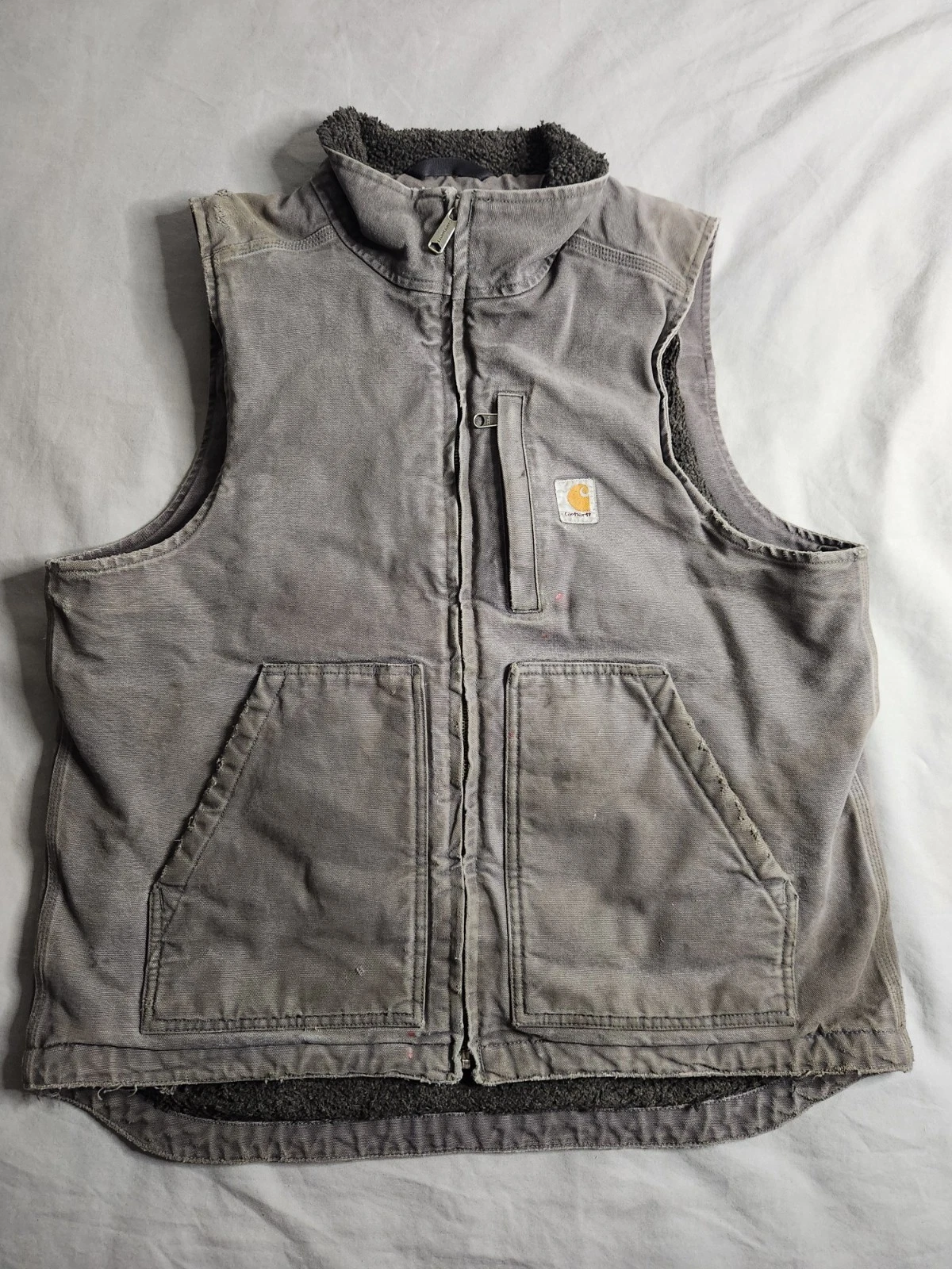 Carhartt Sherpa Lined Duck Canvas Vest Mens Size Medium Gray Workwear 104277 GVL