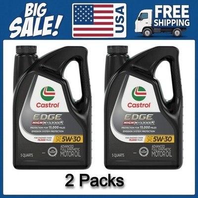 2 Packs Castrol EDGE High Mileage 5W-30 Advanced Full Synthetic Motor Oil, 5 Qt