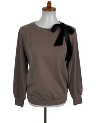 Anybody Velour Bow Pullover Sweatshirt Top Womens XS Smokey Taupe
