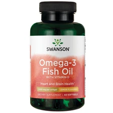 Swanson Omega-3 Fish Oil with Vitamin D - Lemon Flavored 1,000 mg 60 Softgels