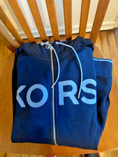 MICHAEL KORS Zip-Front Fleece Logo Hoodie Men's Size L Midnight Blue CF351LY46F