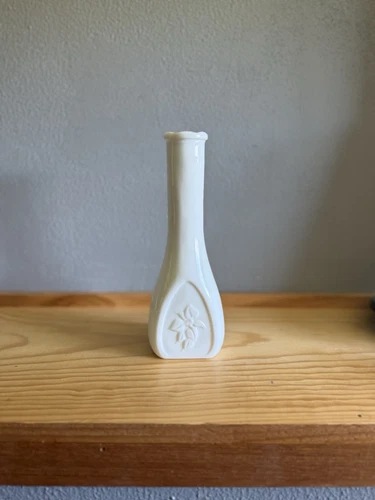 Vintage Milk Glass Bud Vase Scalloped Edge Embossed