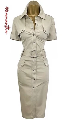 Karen Millen Size UK 10 MILITARY SAFARI BELTED SHIRT DRESS IN STONE - Image 1 of 4