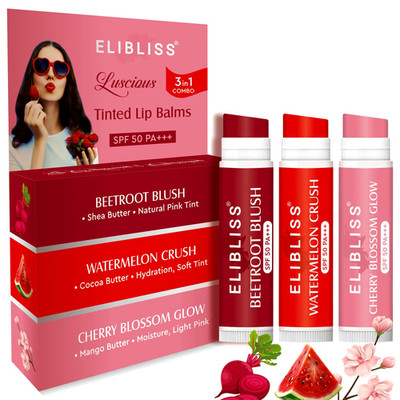 Elibliss Lip Balm Beetroot Blush, Watermelon Crush, Cherry Blossom Glow 5 gm