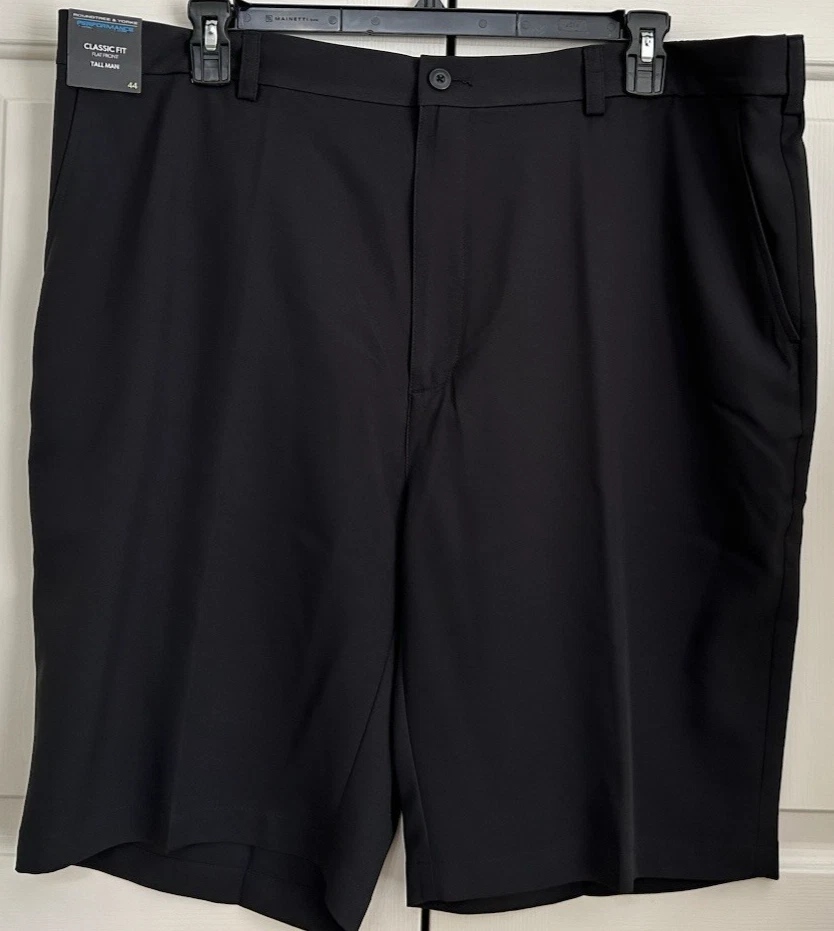 NWT Roundtree & Yorke Performance 44T black classic fit chino shorts mens