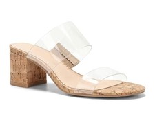 Coutgo Women's Clear Heeled Sandals Transparent Chunky Block Heels Mules 7