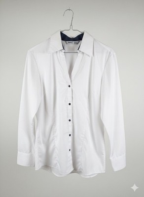 Cecil Women's White Cotton Collared Button-Up Shirt Long Sleeve Woven