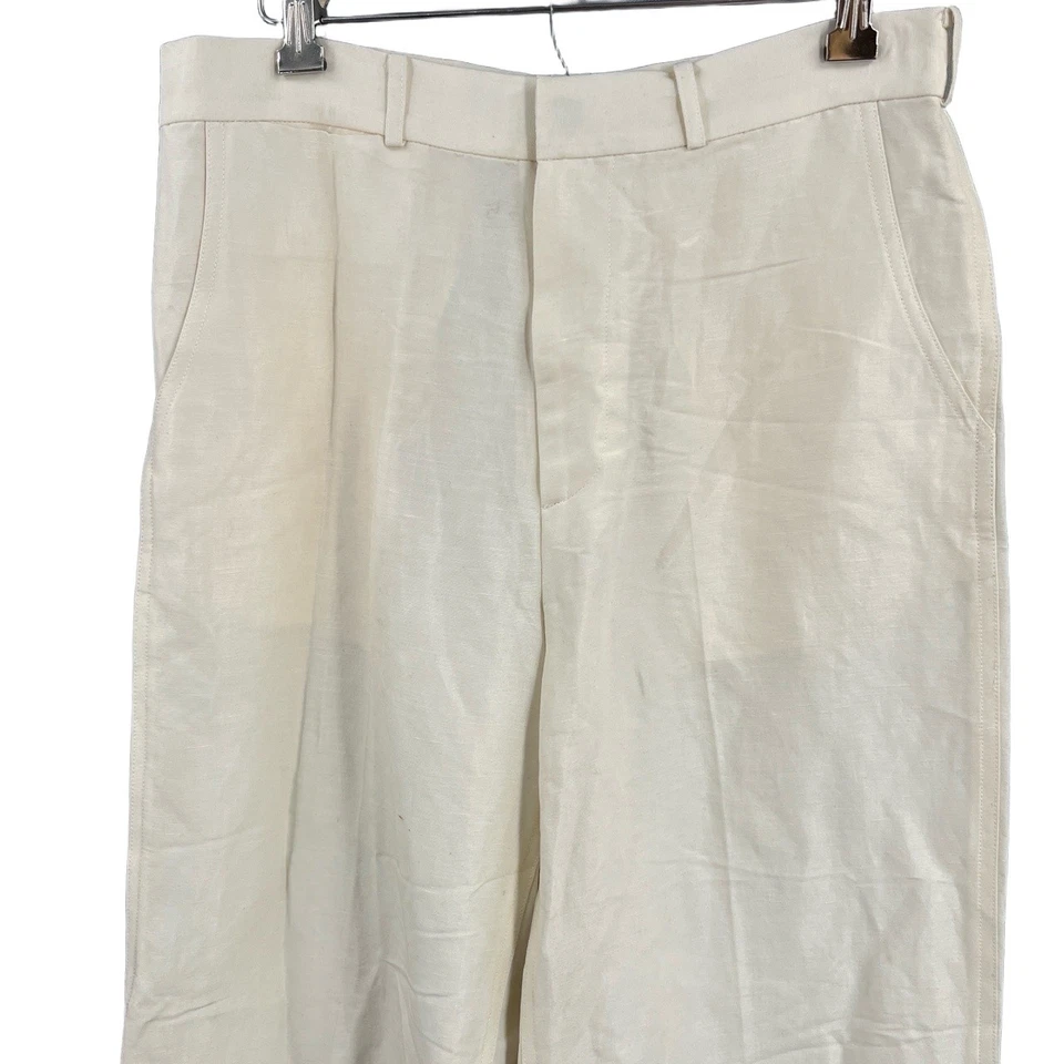 Ralph Lauren Purple Label Jamie Pants Cream Linen Silk Shimmer Wide Leg Approx 8 - Image 2 of 4