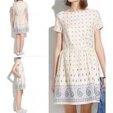 Madewell Cream & Blue Nomad Paisley Short sleeve Mini Dress Size 0
