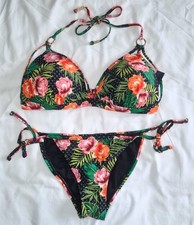 NEW LOOK LADIES FLORAL TROPICAL TIE NECK STRAPPY BIKINI COMPETE SET