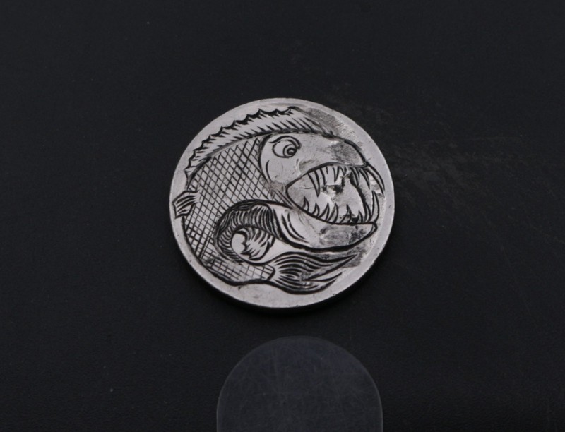 Hand Engraved Hobo Nickel – Big Fish Eating Indian Head, Eyes & Nose Showing