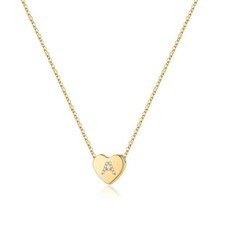 Initial Heart Necklace for Girls Women, Dainty Cubic Zirconia Initial Gold A"