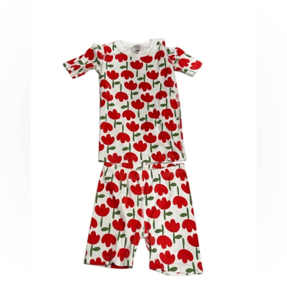 Conjunto de pijama corto John Dreaming of Red Tulipanes Hanna Andersson talla 140 EE. UU. 10 Foto 2 de 4