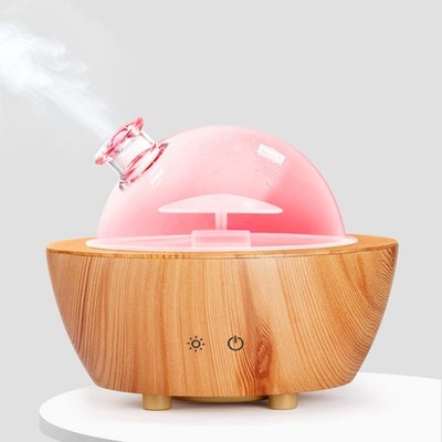 Glass Essential Oil Diffuser Wood Grain Base, 280ml Aromatherapy Diffusers Cool