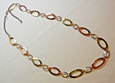 Daisy Fuentes Mixed Metals Open Oval & Embossed Oval Chain Link Necklace 32-36''