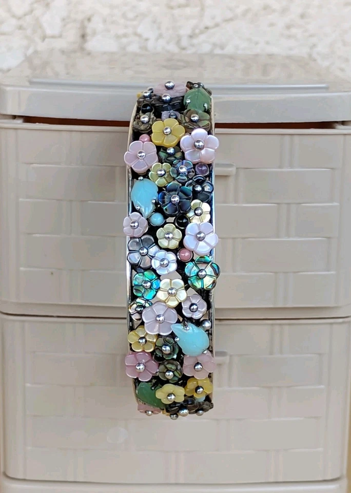 Brazalete Whitney Kelly 925 Esterlina Multi-Gema Floral Bisagras 56.8g 6.75" Ajuste Foto 2 de 4