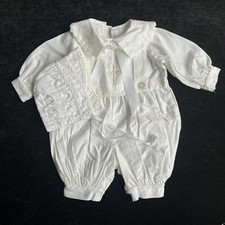 White Baby Christening Romper With Bonnet