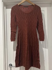 Peruvian Connection Dress Long Sleeve Pima Cotton Size S 8-10 Uk red Pattern 