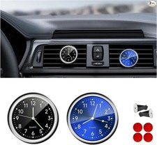 2PCS Stick on Cruscotto Orologio Auto, Mini Orologio Analogico Luminoso -Blu+Nero