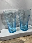 Vintage 2- Light Aqua Blue Coca Cola Drinking Glass 6 Inches Tall 16 OZ Preowned
