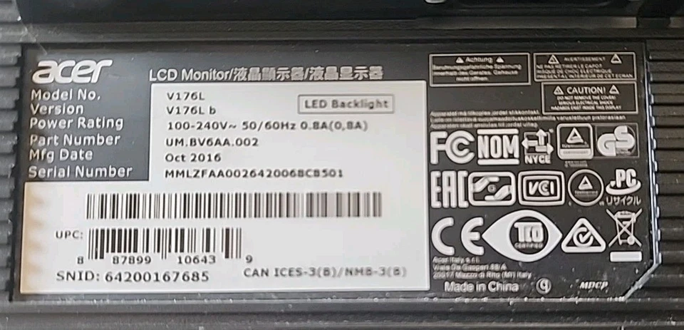 Acer V176L, LCD Computer Monitor, 17" Screen - Free Shipping  - Image 3 of 4