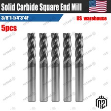5Pcs 3/8 Solid Carbide End Mill 4 Flute 1-1/4 LOC 3 OAL AlTiN Coated CNC Bit