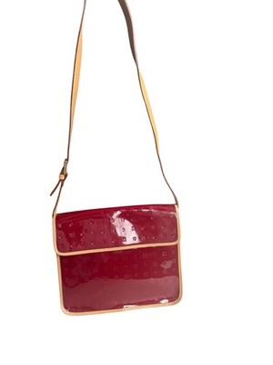 Vintage Arcadia Patent Leather Crossbody Bag Red Embossed Made in Italy