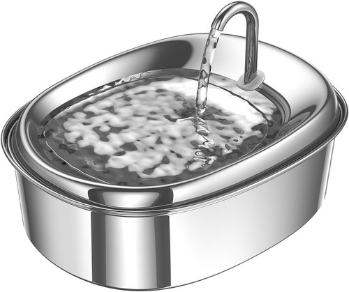 Veken Award Winner - 85oz/2.5L Stainless Steel Cat Dog Water Fountain Silent Run