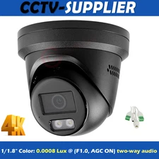 Black 130 dB 8MP 1/1.8" 0.0008 Lux F1.0 Color AI Alert PoE IP Camera 2-way Audio