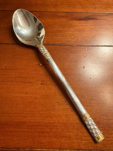 1 WALLACE GOLDEN AEGEAN WEAVE OVAL PLACE SOUP SPOON AGEAN STERLING SILVER GOLD